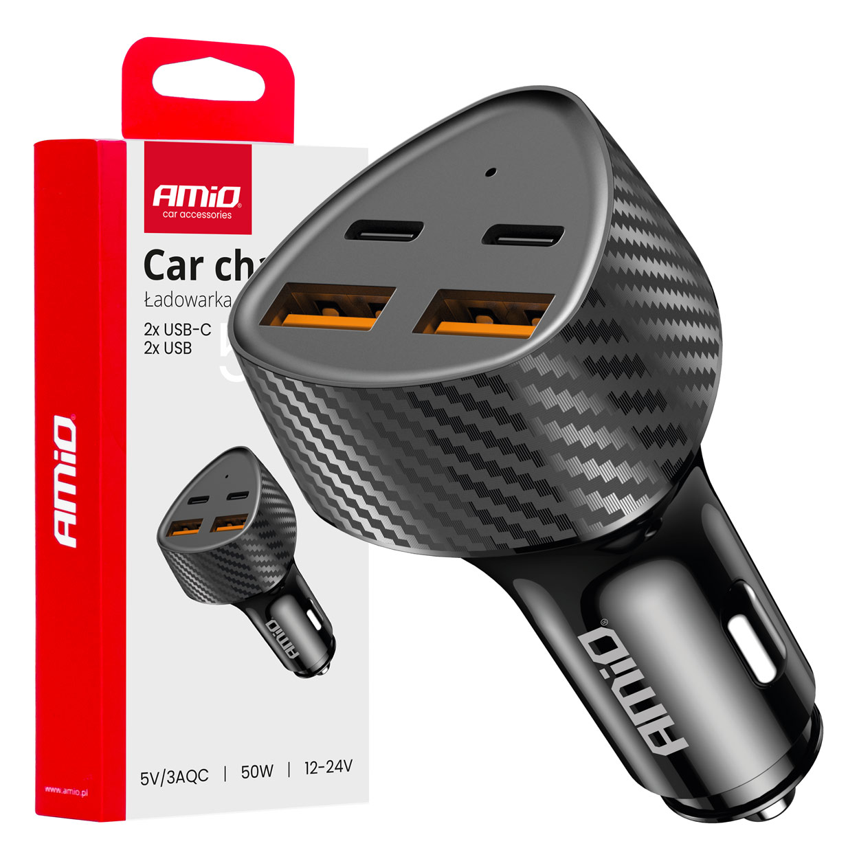 Nabíjačka do auta 50W 2xUSB-A + 2xUSB-C 