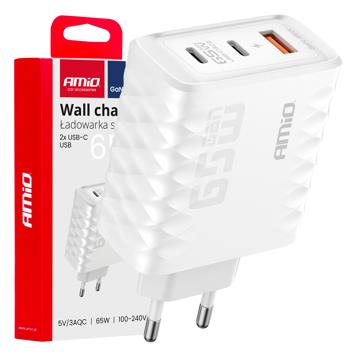 Sieťová nabíjačka Quick Charge 65W USB-A + 2xUSB-C