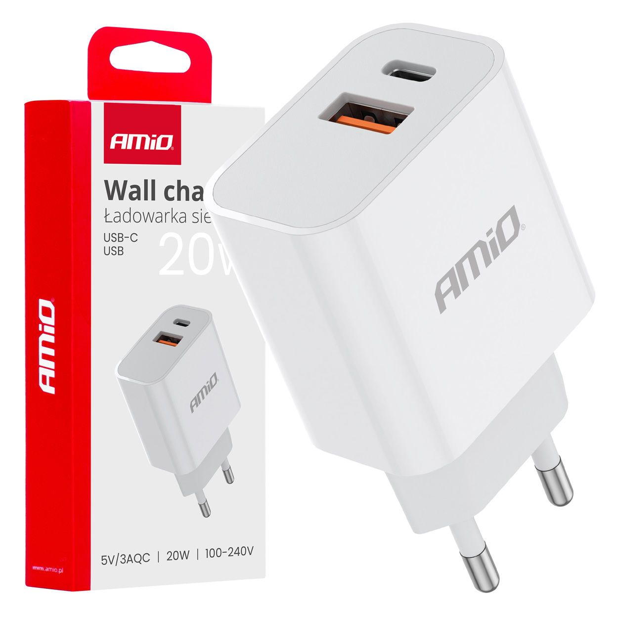 Sieťová nabíjačka PRO-09 USB+USB-C 20W Quick Charge 230V