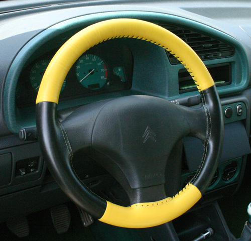Luxusný poťah volantu z pravej kože Maria Cavallo čierno-žltý 36-39cm