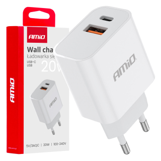 Sieťová nabíjačka PRO-09 USB+USB-C 20W Quick Charge 230V