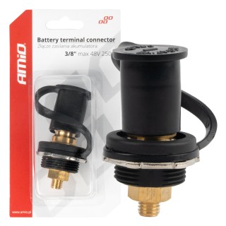Konektor napájania batérie čierny mínus s krytkou 3/8 M10 12V 24V 48V 250A 