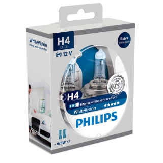 Philips 12V H4 60/55W White Vision box 2ks + W5W